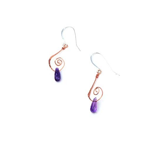 Copper & Amethyst Spirals, earrings KUDM227