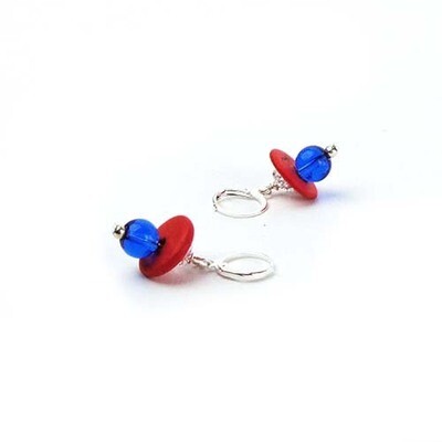 Red Disks Blue Beads, earrings KUDM226