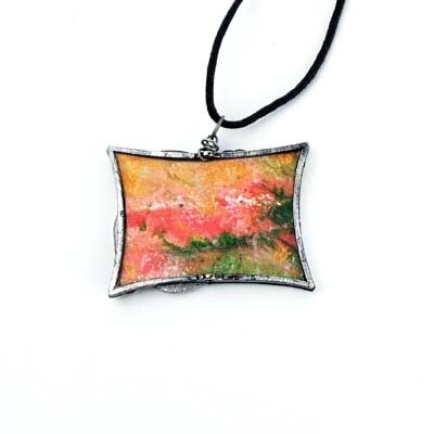 Poppies in Rectangle, double-sided pendant BARJ153