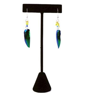 Iridescent Insect Wings with Yellow, Beige, Blue Beads, earrings KOSC023