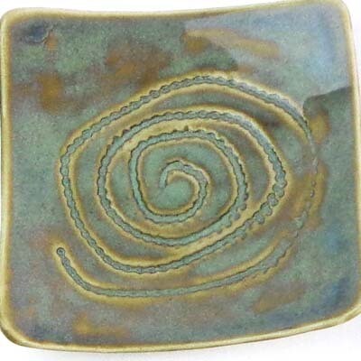 Mini Plate - Aged Copper Spiral, ceramic BURR163