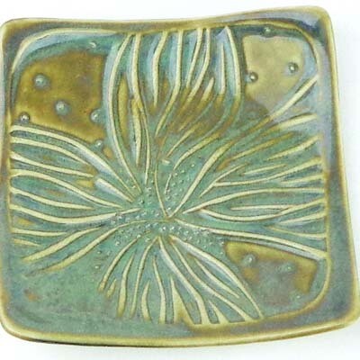 Mini Plate - Aged Copper Flower, ceramic BURR166