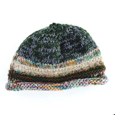 Olive and Grey, hanknit hat HIRC230