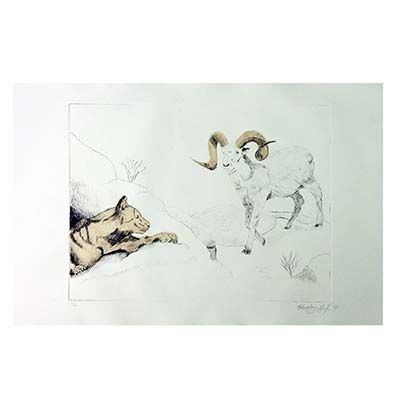 The Hunt, dry point print SHAF007