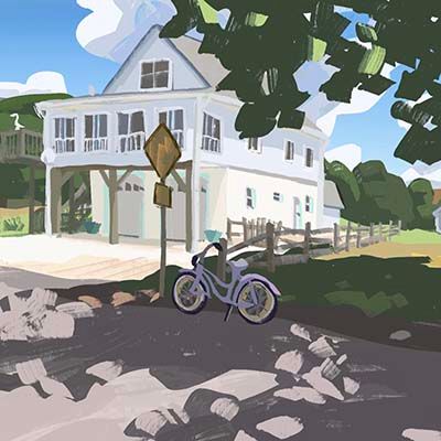 House With Bicycle, print HEEK03