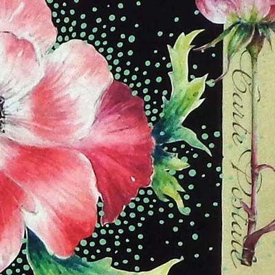 Midnight Garden 10, collage on vintage postcard ENDE202