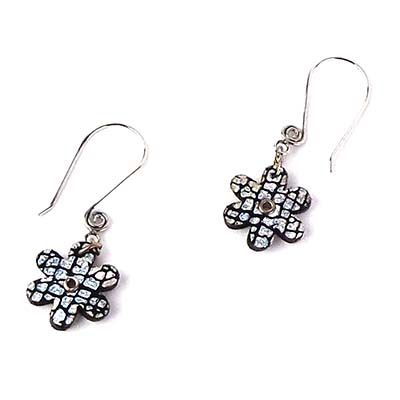 Black &amp; Silver Flowers, earrings CASK242
