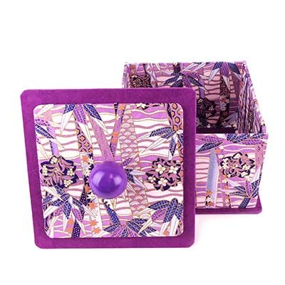 Chiyogami Japanese  Box Purple Paper, square box COLD863