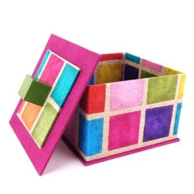 Nepalese Box Colored Squares Batik Paper, square box COLD864