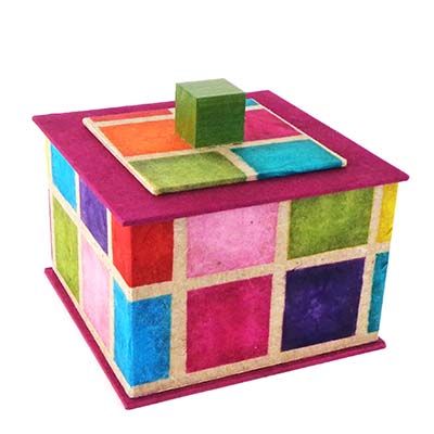 Nepalese Box Colored Squares Batik Paper, square box COLD864