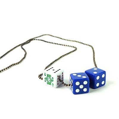 Blue Dice with Joker Queen, necklace PROM063
