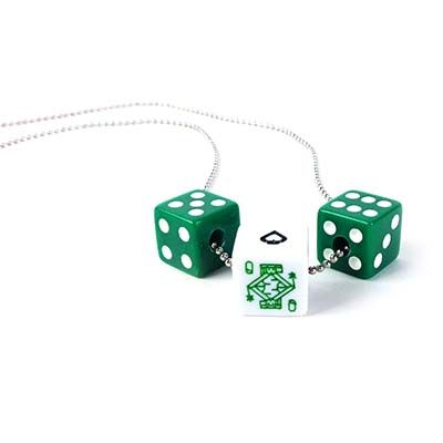 Green Dice with Joker Queen, necklace PROM064