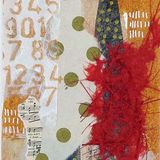 Gold/Red Collage, mixed media card AROS044