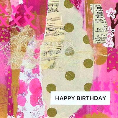 Happy Birthday in Pink/Gold, mixed media card AROS042