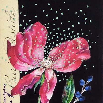 Midnight Garden 7, collage on vintage postcard ENDE191