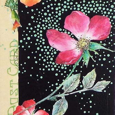 Midnight Garden 9, collage on vintage postcard ENDE201