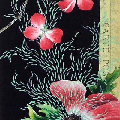 Midnight Garden 11, collage on vintage postcard ENDE203
