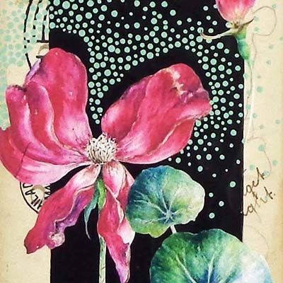 Midnight Garden 12, collage on vintage postcard ENDE204