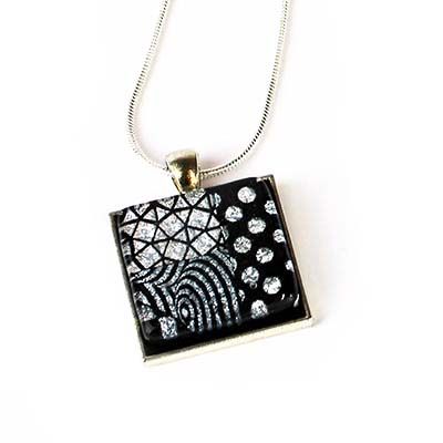 Black &amp; Silver Square Pendant, necklace VINK854