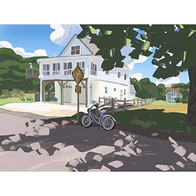 House with Bicycle on Pearl Paper, large print HEEK13
