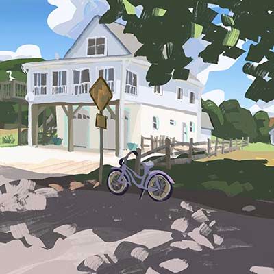 House with Bicycle , large print HEEK14