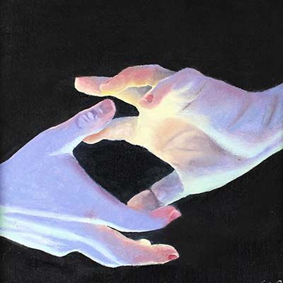 Rainbow Hands, oil on canvas board VELN10