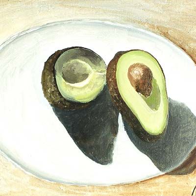 Avocado Plate, oil on canvas board VELN09