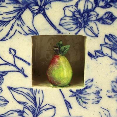 Sacred Pear with Blue, ceramic wall tile CHAE44