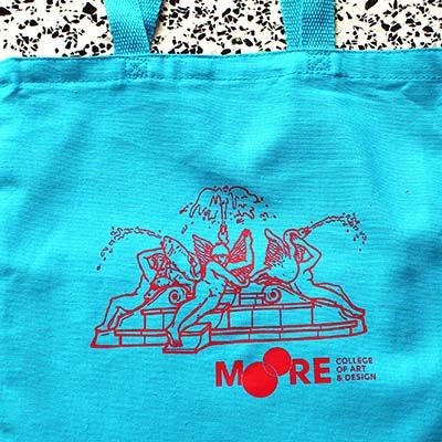 Small Fountain Tote: Turquoise/Red
