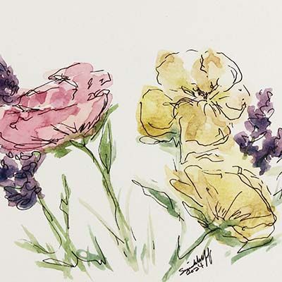 Spring Floral, watercolor WOOD12