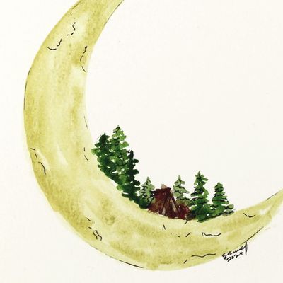 Moon Camping, watercolor  WOOD14