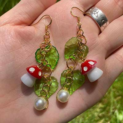 Mushroom with Pearl, earrings HACL001