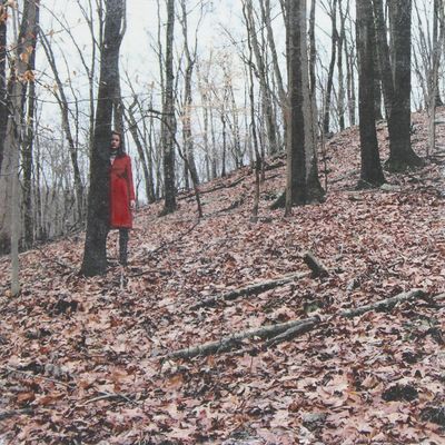 Girl in the Red Coat, mixed media painting SAND508