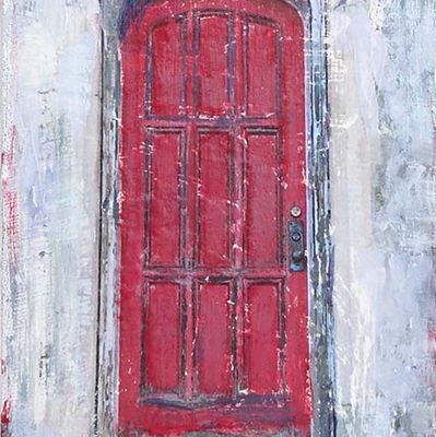 The Red Door, mixed media painting SAND506