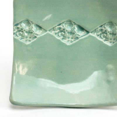 Mini Plate - Diamonds in Blue Seafoam, ceramic BURR189