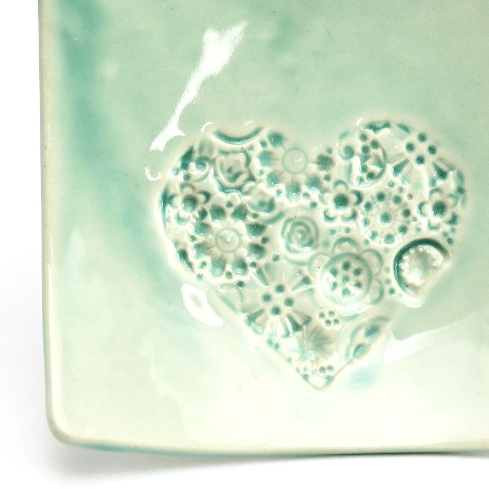 Mini Plate - Heart in Blue Seafoam, ceramic BURR183