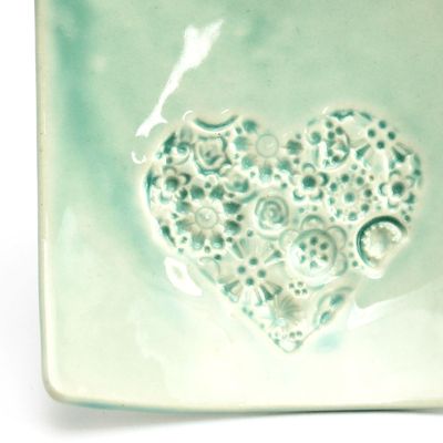 Mini Plate - Heart in Blue Seafoam, ceramic BURR183