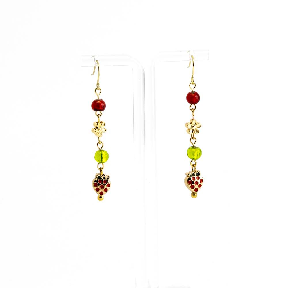 Strawberry Dangle with Green, earrings RILM071