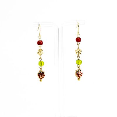 Strawberry Dangle with Green, earrings RILM071