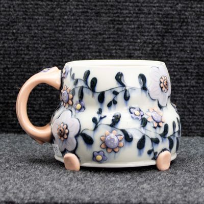 Footed Mug with Flowers, ceramic SNYB080