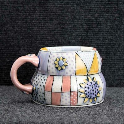 Pink Patchwork Mug, ceramic SNYB081
