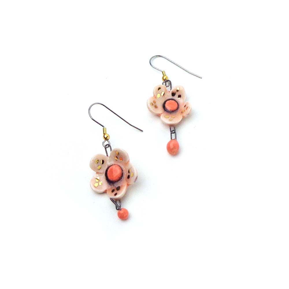 Peach Flowers, ceramic earrings SNYB070