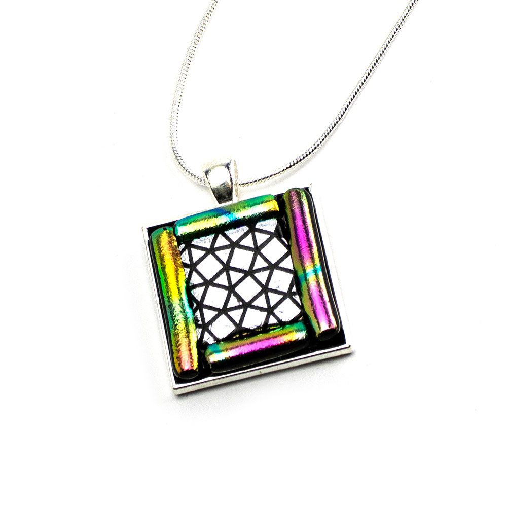 Silver Framed with Rainbow Glass, necklace VINK883