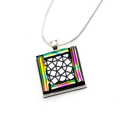 Silver Framed with Rainbow Glass, necklace VINK883
