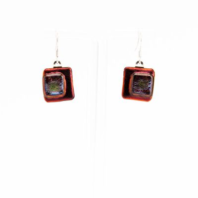 Red Holiday Square Glass, earrings VINK892