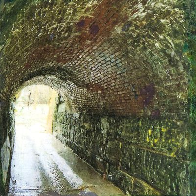 Brick Tunnel, mixed media painting SAND504