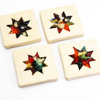 Square Coaster with Multicolor Glass Star, ceramic coaster DHOJ049