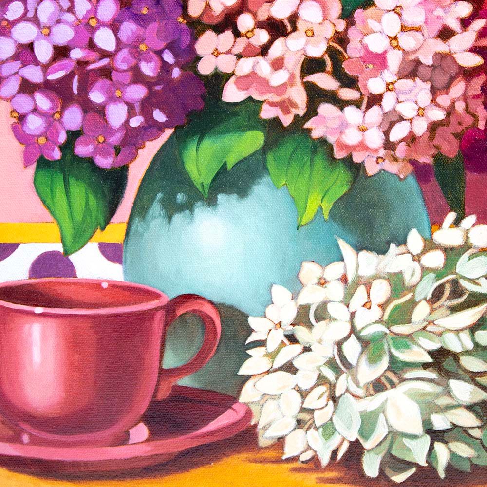 Hydrangea Coffee Break, oil on canvas MILE137