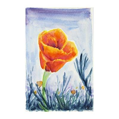 Poppy with Purple, original art postcard BOWE33