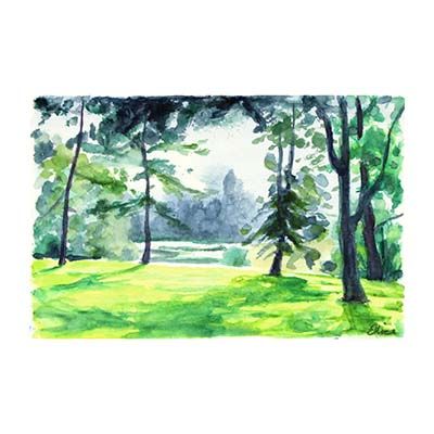 Sunny Trees, original art postcard BOWE31